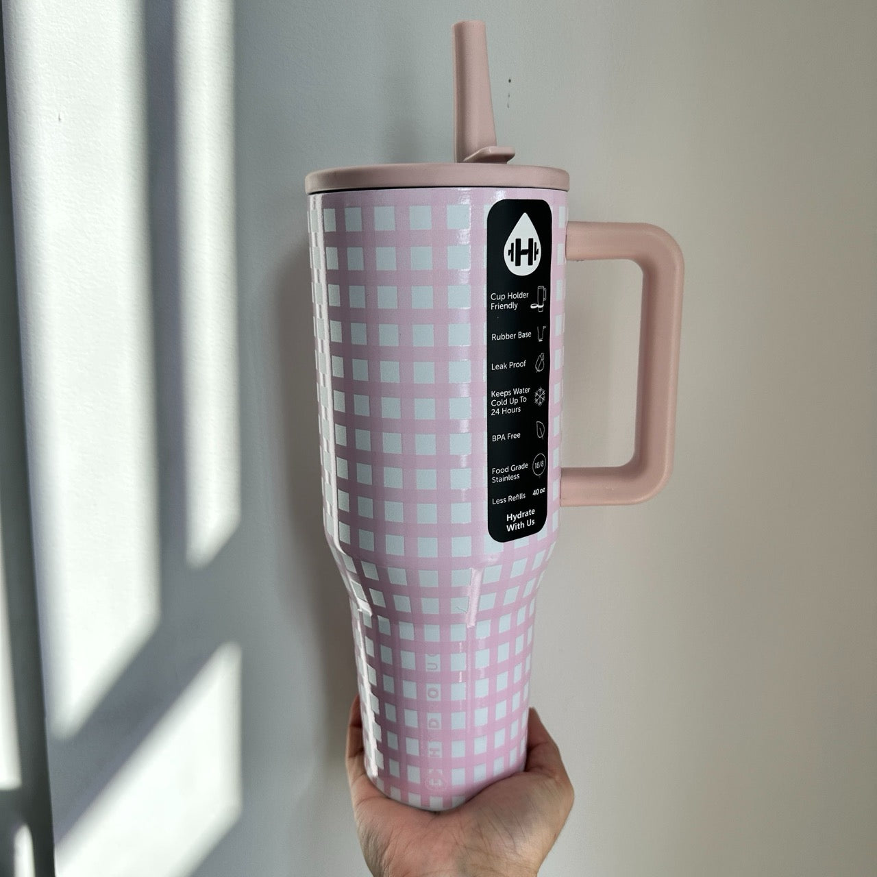 HydroJug Traveler Insulated Tumbler - Pink & White Plaid (40oz)