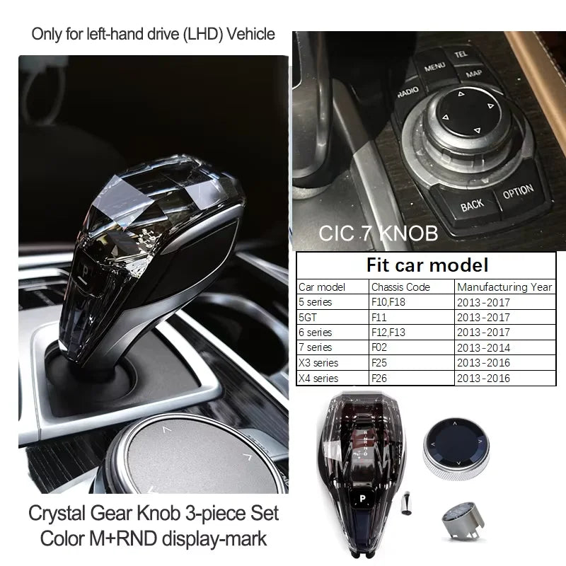 Crystal Gear Shift Lever Knob Set For BMW 5 Series G30 G32 G01 G08 7 Series G11 G12 F10 F20 F30 F32 F25