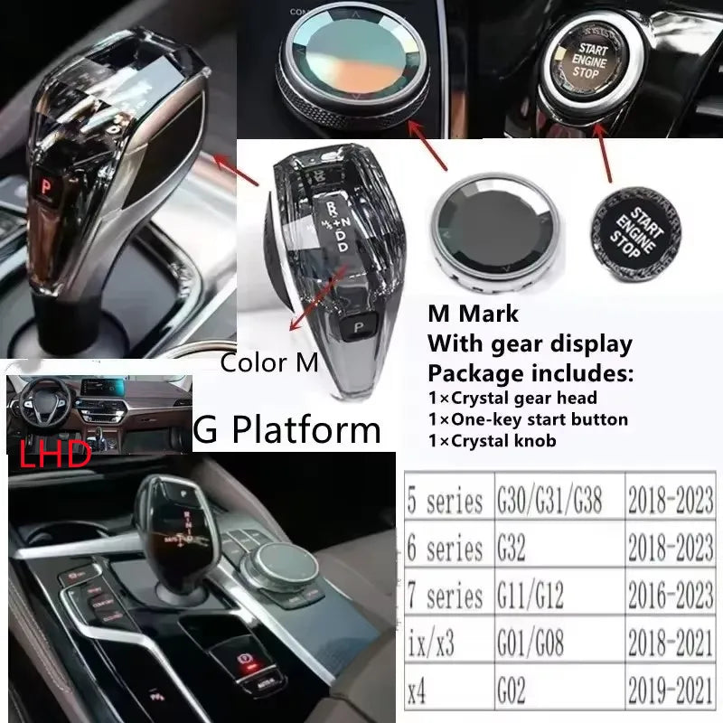 3 Piece Set Crystal Gear Shift Knob Lever Stick Handle for BMW 3 5 6 7 series x3 x5 x6 f30 g15 f01 g20 g05