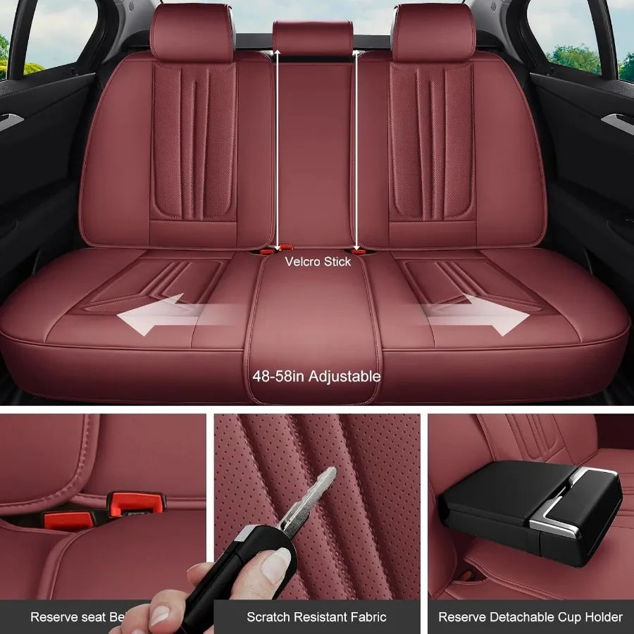 Car Seat Covers Full Set Burgundy Luxury Leather Car Seat Covers Waterproof and Breathable Seat Covers