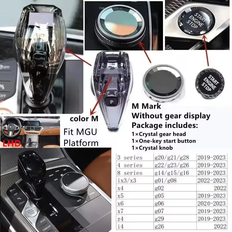 3 Piece Set Crystal Gear Shift Knob Lever Stick Handle for BMW 3 5 6 7 series x3 x5 x6 f30 g15 f01 g20 g05
