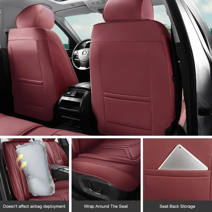 Car Seat Covers Full Set Burgundy Luxury Leather Car Seat Covers Waterproof and Breathable Seat Covers