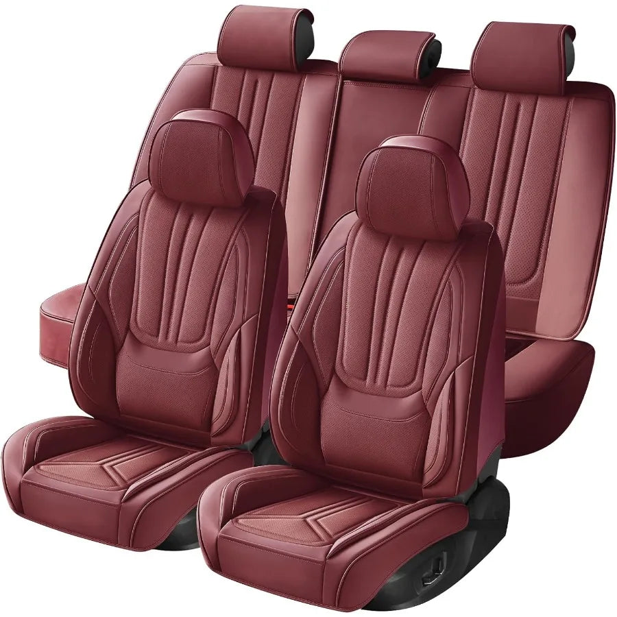 Car Seat Covers Full Set Burgundy Luxury Leather Car Seat Covers Waterproof and Breathable Seat Covers