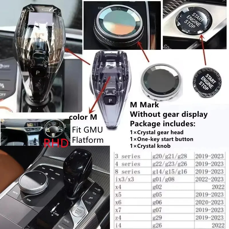 3 Piece Set Crystal Gear Shift Knob Lever Stick Handle for BMW 3 5 6 7 series x3 x5 x6 f30 g15 f01 g20 g05