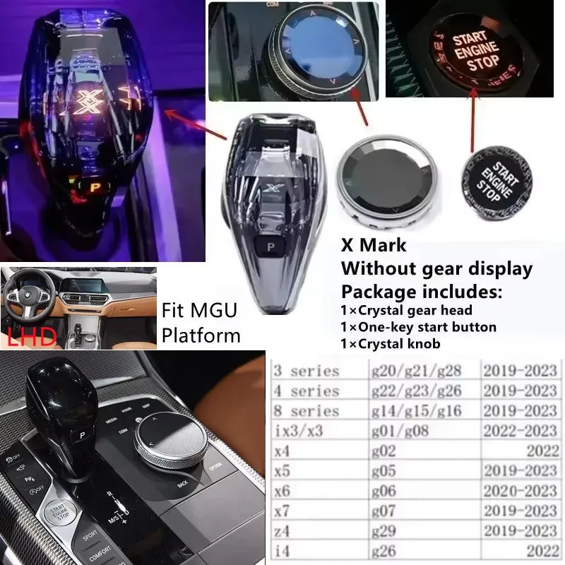 3 Piece Set Crystal Gear Shift Knob Lever Stick Handle for BMW 3 5 6 7 series x3 x5 x6 f30 g15 f01 g20 g05