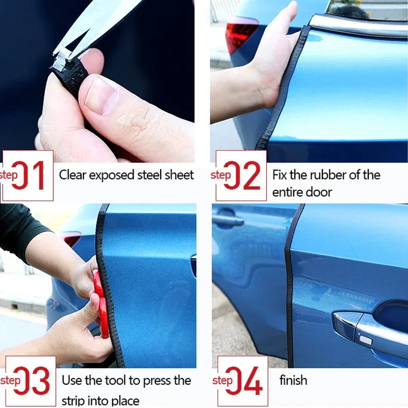 2/3/5M Car Door Anti Collision Strip with Steel Disc Bumper Trim Edge Scratch Protector Strip Sealing Guard