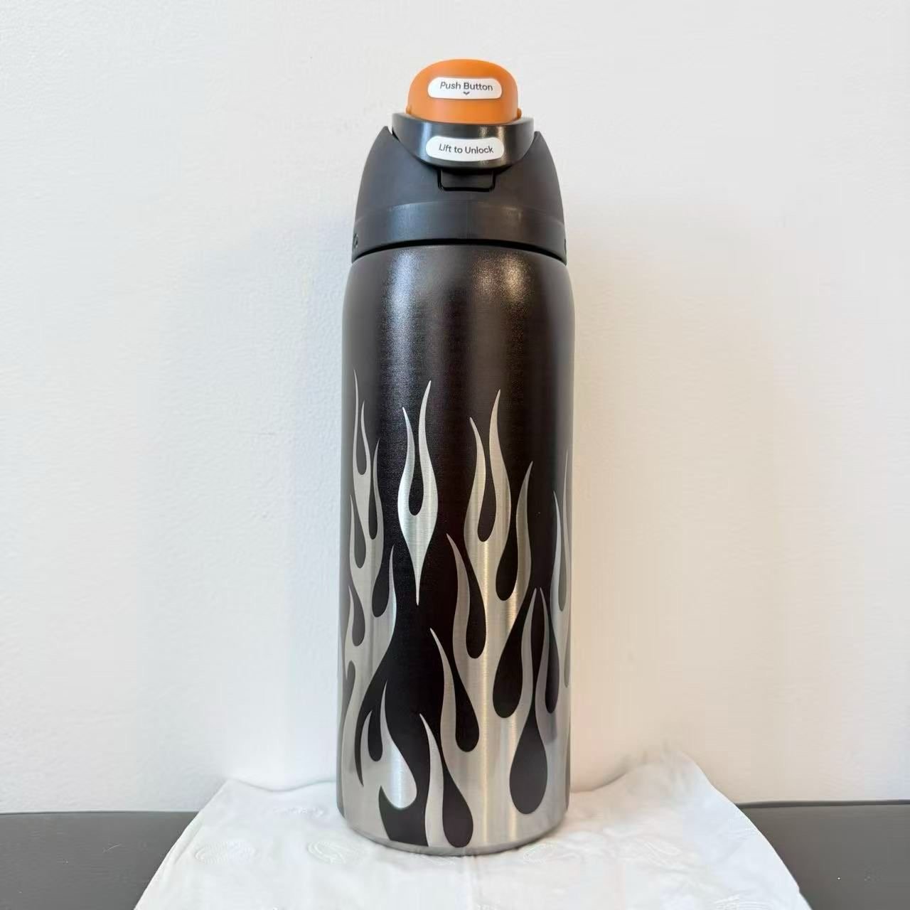 Owala FreeSip Insulated Bottle - Black Flames Custom Edition (32oz)